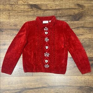 Beautiful Red Alfred Dunner Sweater with Floral Accents Size Petite Large PL
